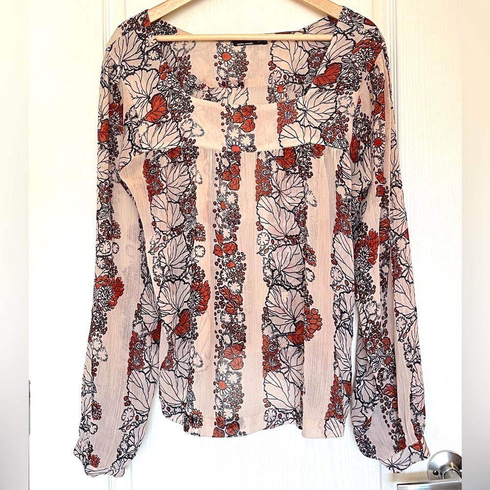 Devoted Luxury Apparel Floral Print Textured Semi Sheer Top XL Office Wear Boho